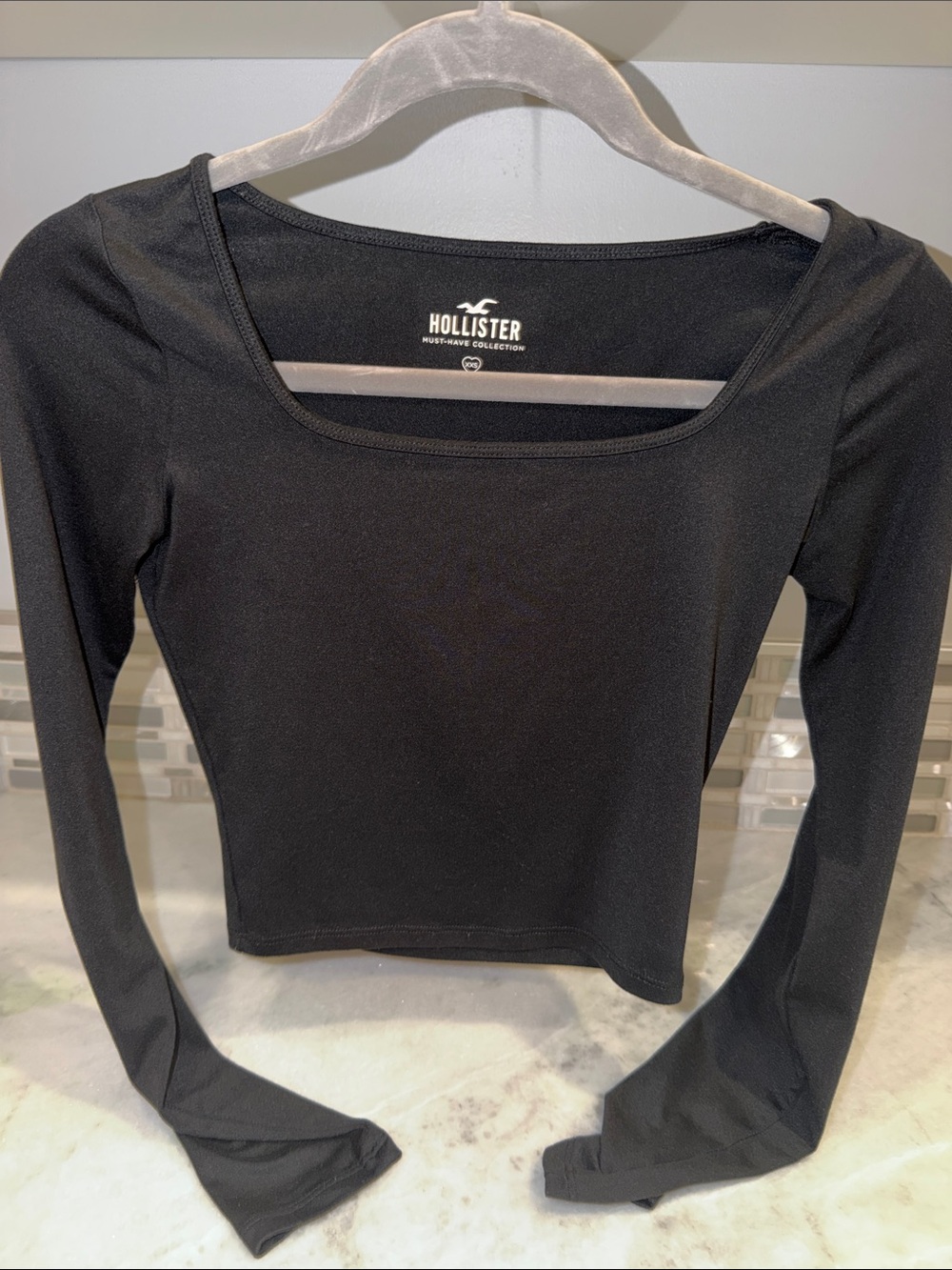 Hollister Black Long-Sleeve Square Neck Crop Top
